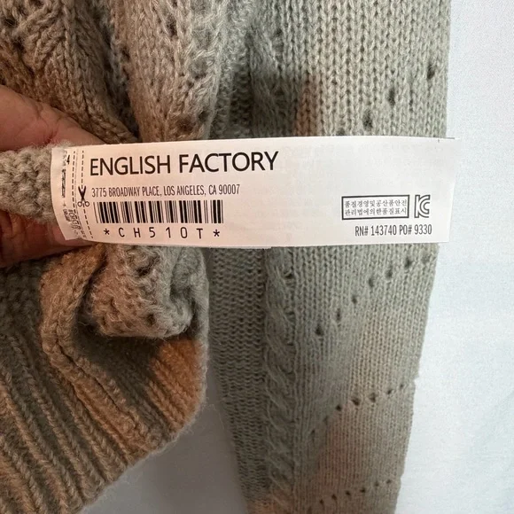 REVOLVE English Factory Eyelet Fuzzy Wool Knit Sweater. Gray. Size Small NWT - Picture 10 of 16